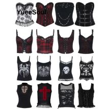 Gothic Crop Tops Black Lace Mesh Tanks Tops 2025 New Y2K Goth Punk Grunge Fairy Core Sexy Y2K Halloween 2000s Women Clothing