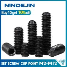 NINDEJIN Hex Hexagon Socket Set Screw Cup Point Grub Screw M2 M3 M4 M5 M6 M8 M10 M12 12.9 Carbon Steel Headless Screw DIN916