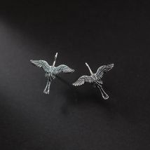 Retro fliegender Kranich Atmosphäre Mode 925 Sterling Silber Persönlichkeit Vogel Tier Ohrringe E026