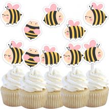 20Pcs Rosa Biene Cupcake Topper Karton Honig Biene Papier Topper Für Kinder Glücklich Biene Geburtstag Party DIY Kuchen Dekoration liefert