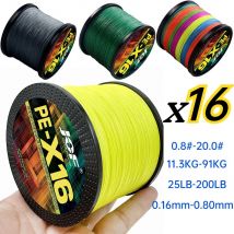 JOF 16-Stränge 1000M Multifilament PE Angelschnur Extrem stark ​ 16X geflochtener Draht, verschleißfest, 25–200 lb, für Angler Pesca
