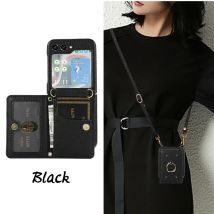 Umhängetasche mit Kartenhalter, Handyhülle für Samsung Galaxy Z Flip 6, 5, 4, 3, Flip6, Flip5, Flip4, Flip3, Leder, stoßfeste Abdeckung