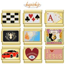 Hapiship Mode Blume Spinne Poker Herz Sportwagen Großhandel Goldene Italienische Charm Links Fit 9mm Armband Schmuck DJ1373-C