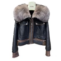 2024 Winter Warm Women Real Fox Fur Collar Natural Merino Sheep Fur Coat Genuine Leather Jacket Thick Luxury Female Coats