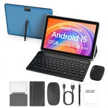 Nuovo tablet Android 15 BAKEN da 10 pollici con archiviazione da 64 GB, tastiera, custodia in pelle, slot per scheda SIM, stilo, mouse e doppi altoparlanti