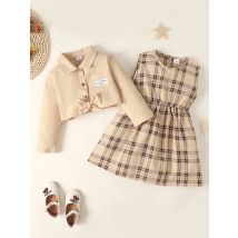 1-6 Jahre Kinder Baby Mädchen Kleidung Set Langarm Shirt Top Plaid ärmelloses Kleid Frühling & Herbst schöne tägliche Party 2 Stück Outfit