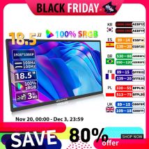 HGFRTEE-Monitor portátil de 18,5 pulgadas, 100Hz, RGB100 %, con orificio VESA y soporte trasero, pantalla extendida para ordenador portátil, ADS-IPS, pantalla HDR