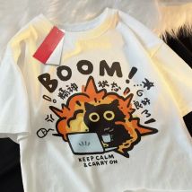 ZAZOMDE Reine Baumwolle Kurzarm T-shirt Für Frauen Im Sommer Neue Lose Beiläufige Cartoon Arbeit Katze Drucken Übergroßen Top Männer Kleidung