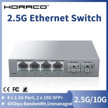 Przełącznik sieciowy HORACO 2.5Gb 2.5GBASE-T 4-portowy 2.5G RJ45 z 2-portowym 10G SFP+ bezwentylatorowy, niezarządzalny, Plug and Play
