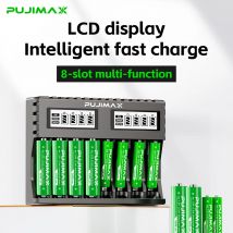 Batteria al litio ricaricabile PUJIMAX da 1,5 V Batteria agli ioni di litio di grande capacità da 4255 mWh 1100 mWh con caricabatteria agli ioni di litio da 1,5 V a 8 slot