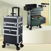Custodia per trucco con ruote Cassetti Grande custodia per trolley professionale per cosmetologia Custodie per treni per cosmetici da viaggio con serratura