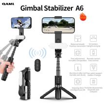 QAML A6 2025 Stabilizzatore cardanico portatile a 1 asse con selfie stick/treppiede, telecomando wireless, batteria agli ioni di litio da 400 mAh, ricarica USB, iOS