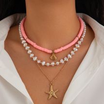Ingemark 3pcs kreative Herz imitation Perle Polymer Clay Kette Halskette Boho Metall Muschel Seestern Anhänger Halsreif y2k Schmuck