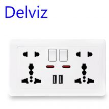 Presa di corrente a muro Delviz universale a 5 fori, doppia porta caricatore USB da 2,1 A, 146 mm * 86 mm, indicatore LED, presa commutata USB standard britannica