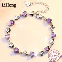 Bracciale d'amore in argento sterling S925 di lusso con cristallo di zircone blu viola per regalo di gioielli di fidanzamento per feste da donna
