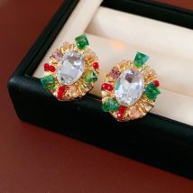Ovale Ohrringe mit eingelegten Strasssteinen für Damen, französischer Stil, leichter Luxus-Ohrstecker, vielseitiger High-End-Luxus-Designer-Schmuck