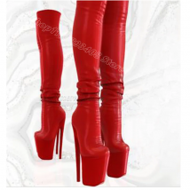 Rote Plattform Stiletto Plissee Stiefel runde Zehen solide britischen Stil Party Tanz Frauen über Knie Stiefel 2024 Zapatos Para Mujere