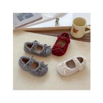 2025 New Autumn and Winter Cute Soft Girls' Single Shoes, Children's Shallow Mouth Plush Winter Warm Bean Shoes Children's Flats