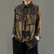 Mexzt 4xl Vintage Harajuku Shirts Frauen drucken Langarm lose Blusen Retro elegante Frau übergroße lässige alle Match Tops neu
