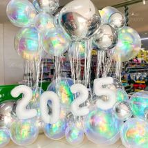 10 Stück schillernde 4D-Folienballons 10/12/22/32 Zoll große schillernde runde Luftballons für Geburtstag, Weihnachten, Neujahr, Party-Dekoration