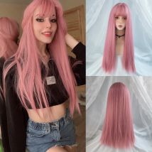 MSIWIGS Women's Synthetic Cosplay Lolita Wigs With Cut Bang Blue Pink Blonde Red Long Straight Hair For Party Lady Girl
