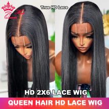 Queen Hair Bone Straight HD 2x6 Lace Closure Wig Kim K Deep Part Lace Raw Human Hair HD Invisible Lace Vietnamese Glueless Wigs
