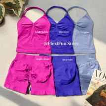 Set di pantaloncini da 2 pezzi Set di vestiti da allenamento Set da palestra Top con spalline palangari e pantaloncini da palestra per il sollevamento del sedere Scrunch Set Set da yoga