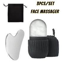 1/3PCS Rullo per il viso di ghiaccio in acciaio inossidabile Gua Sha Board Set massaggiatore per il viso Rullo per massaggio del viso Lifting del viso Strumenti per la cura della pelle di bellezza