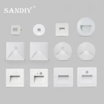 SANDIY Wbudowana lampa schodowa Biały kinkiet ścienny Czujnik ruchu Oświetlenie schodowe Okrągłe kwadratowe schody Podświetlenie Wodoodporna lampka nocna do korytarza Łazienka Przedpokój 220V 110V