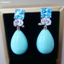Kqdance hand gefertigte Frauen Aquamarin blau Zirkon Stein Türkis Tear Drop Ohrringe mit Silber Nadel Schmuck neu für Frauen