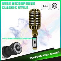 Retro-Mikrofon aus vergoldetem Metallmaterial, Vintage-Stil, professionelles dynamisches Kondensatormikrofon mit Nierencharakteristik für Karaoke, Bühne, Heimgebrauch
