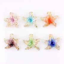 QianBei Großhandel 6 Stück handgefertigte Murano-Lampwork-Glasmischung, Farbe, retikuläre Seestern-Anhänger, passende Halskette
