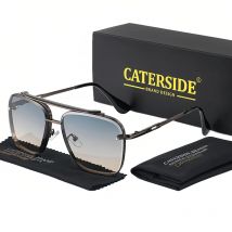 CATERSIDE Retro-Sonnenbrille mit großem Metallrahmen für Herren, flache Oberseite, Doppelbrücke, hochwertige Sonnenbrille für Damen, Party- und Festival-Brillen