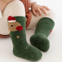 Kids Christmas Socks Xmas Holiday Stockings Cute Santa Claus Sock Thick Velvet Warm Winter Children Plush Mid Tube Socks 0-3Year
