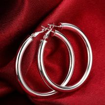 925 Sterling Silver Women's 50MM/5CM Round Hoop Earrings Wedding Engagement Fashion Charms Jewelry 2021 Female Christmas Gift