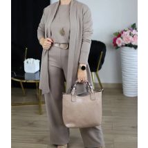 Pant Set Women Three Piece Sets Round Neck Full Sleeve Tops Mid Length Coats Wide Leg Long Pants High Waist Y2k Work 2025