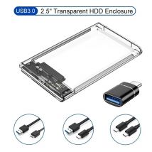 Transparentes HDD-Gehäuse, HDD-Gehäuse, 2,5 Zoll SSD, SATA auf USB 3.0 Typ-C 3.1-Adapter, tragbare externe Festplattenbox, ohne Werkzeug
