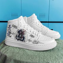 Sneakers alte da uomo Dragon in stile cinese Sneakers Casual alla moda in pelle bianca scarpe da