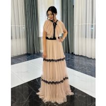 Maßgeschneiderte Mode, exquisite Tüllfalte, Tüllspitze, A-Linie, hoher Kragen, lange Kleider, maßgeschneiderte Kleider für besondere Anlässe, Größen erhältlich