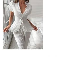 Pyjamas für Damen, Riemchen-Kurzarmhose, lässig, modisch und sexy, Heimkleidung, zweiteiliger Anzug, kann draußen getragen werden