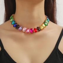 Fyuan Wasser tropfen bunte Kristall Choker Halsketten für Frauen geometrische Schlüsselbein Kette Halsketten Aussagen Schmuck