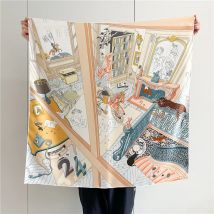 Quadratischer Seiden-Twill-Schal für Damen, handgerollte Kanten, Herm-Rollschals, 90 Bandanas, Tops, Accessoires, luxuriöser Schal, 90 cm