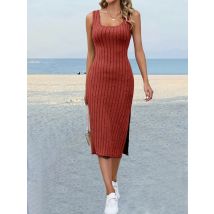 BKLD Y2k Kleidung Frauen Neue 2025, Sexy Gestrickte Seite Split Slim Fit Ärmelloses Kleid Einfarbig Party Clubwear Midi Kleider