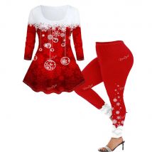 Rosegal Plus Size Frauen Weihnachten Outfits 3D gedruckt T-Shirt und Leggings Lounge Matching Set 2 Stück dünne Grafik Weihnachten Set