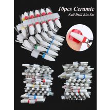 10pcs Ceramic Nail Drill Bits Set, Electric Manicure & Pedicure Milling Cutter, For Nail Polishing Machine
