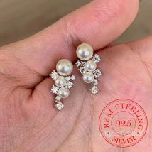 925 Sterling Silver Jewelry Luxury Crystal Grape Pearl Stud Earrings for Women Wedding Party Jewelry For Girls Friend Gift