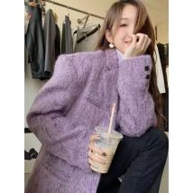 Insozkdg Revers Mohair Woolen Plüsch Frauen Anzug Mantel Casual Langarm Taste Büro Blazer Weibliche Winter Elegante Tasche Mäntel
