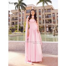 Verngo Pink Satin Evening Dress Strapless A Line Formal Occasion Dress Elegant Saudi Arabia Simples Prom Party Gowns Customized