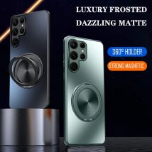 Luxuriöse AG Matte 360-Grad-Drehung Ringständer Magnethülle für Magsafe Samsung S25 S24 S23 Ultra Plus Halter Halterung Rückseite
