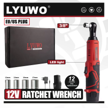 LYUWO-llave eléctrica de ángulo recto inalámbrica, 12V, 45NM, llave de trinquete de 3/8 pulgadas, tuerca de desmontaje, herramienta de mantenimiento de coche con 4 enchufes